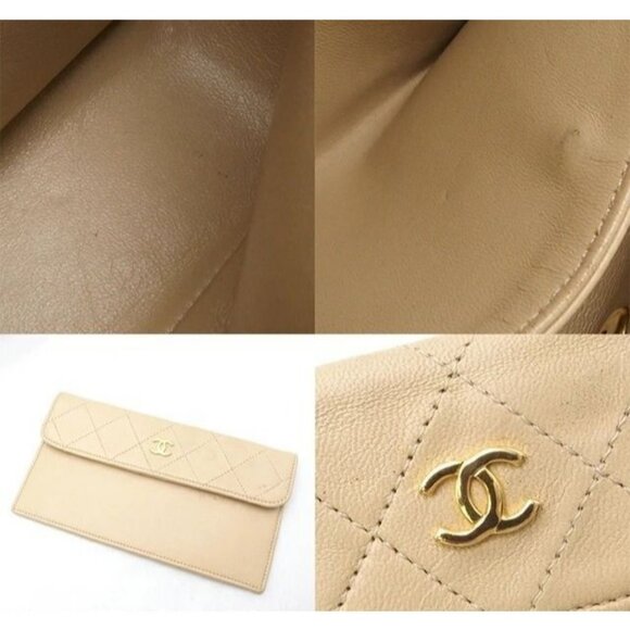 Authentic CHANEL 24K Double Flap Bag Lambskin Quilted Purse Beige with Pouch - Picture 7 of 8